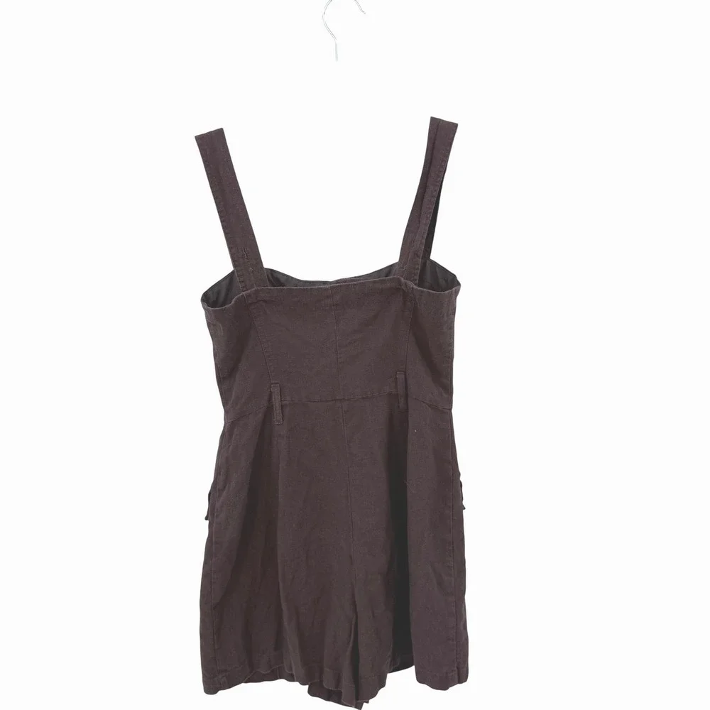 House‎ of Harlow 1960 Brown Linen Blend Utility Short Romper Button Front Sz 4